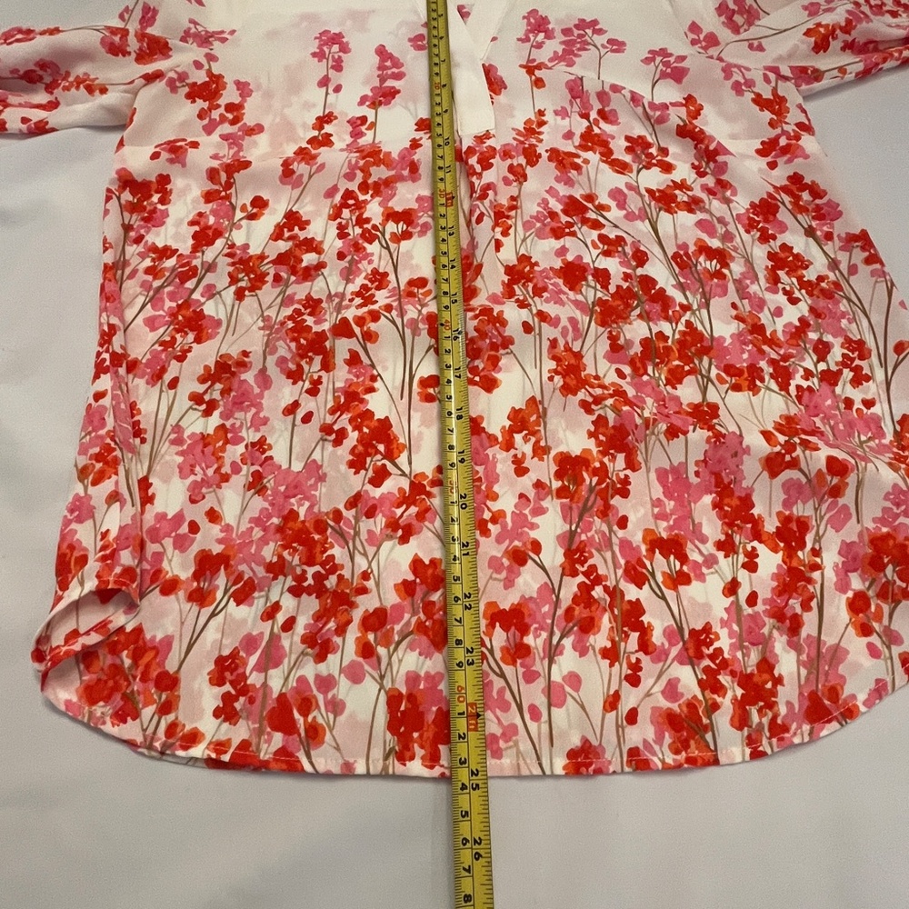Talbots S Petite Ivory Pink Floral 3/4 Sleeve Flowy Sheath‎ Tunic Blouse Top - Picture 9 of 9